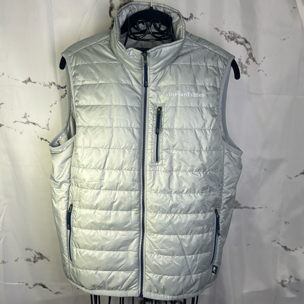 Vineyard Vines by Shep & Ian Puffer Vest Silver Zipper Pockets Full Front Zip